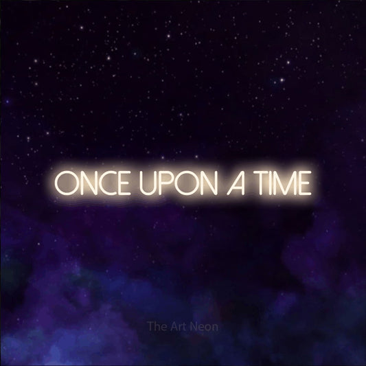 Enseigne néon à DEL à lumière blanche chaude, affichant « Once Upon a Time » sur un arrière-plan de galaxie violette, pour décorer une chambre de bébé