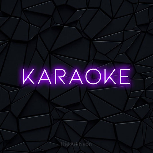 Enseigne néon à DEL à lumière violette, affichant « Karaoke » sur un mur noir à facettes, pour décorer un bar