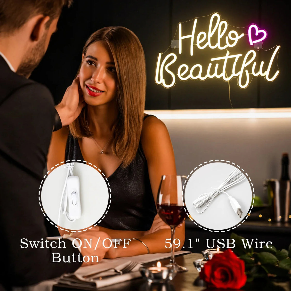 Hello Beautiful 5V USB LED neon sign