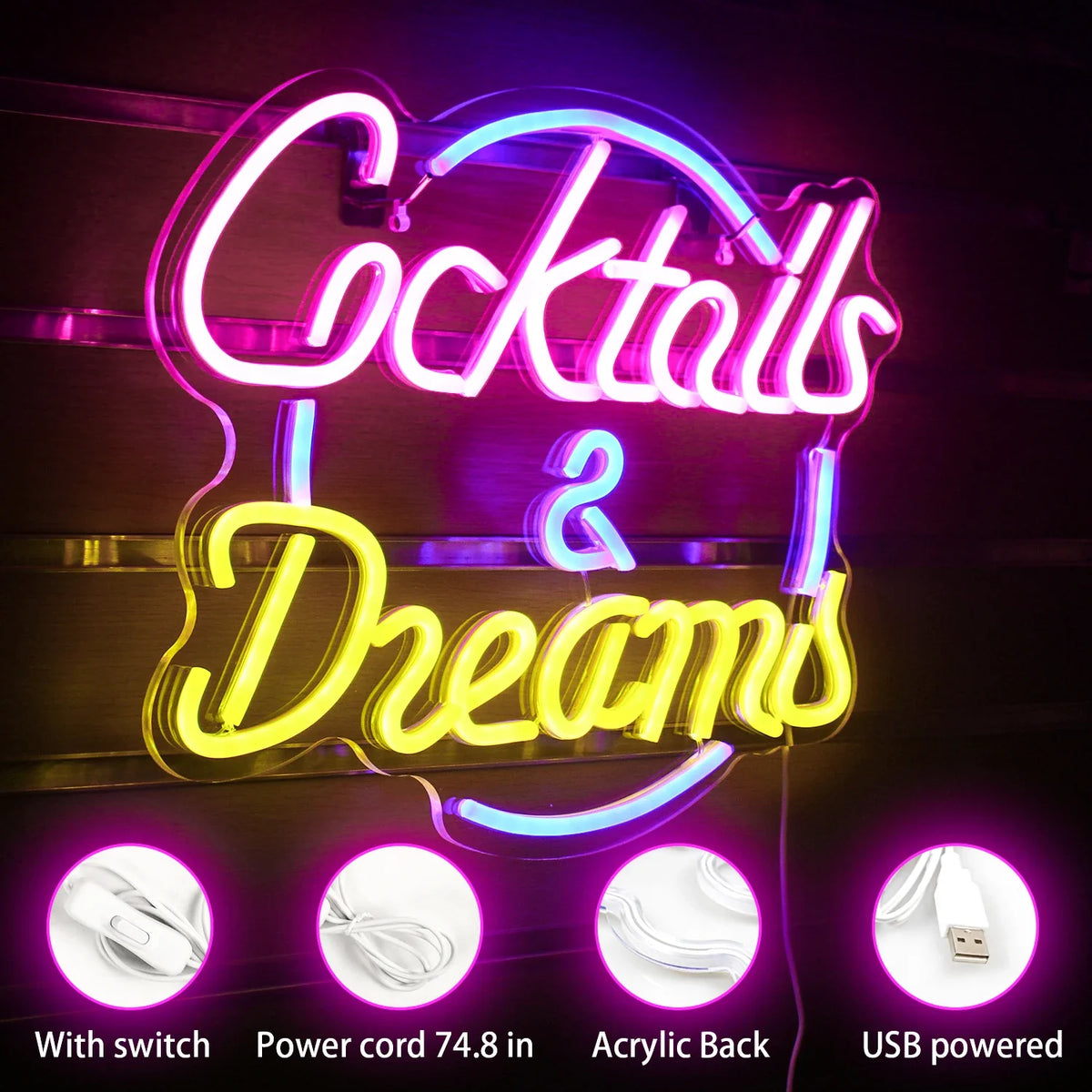 Cocktails Dreams 5V USB LED neon sign