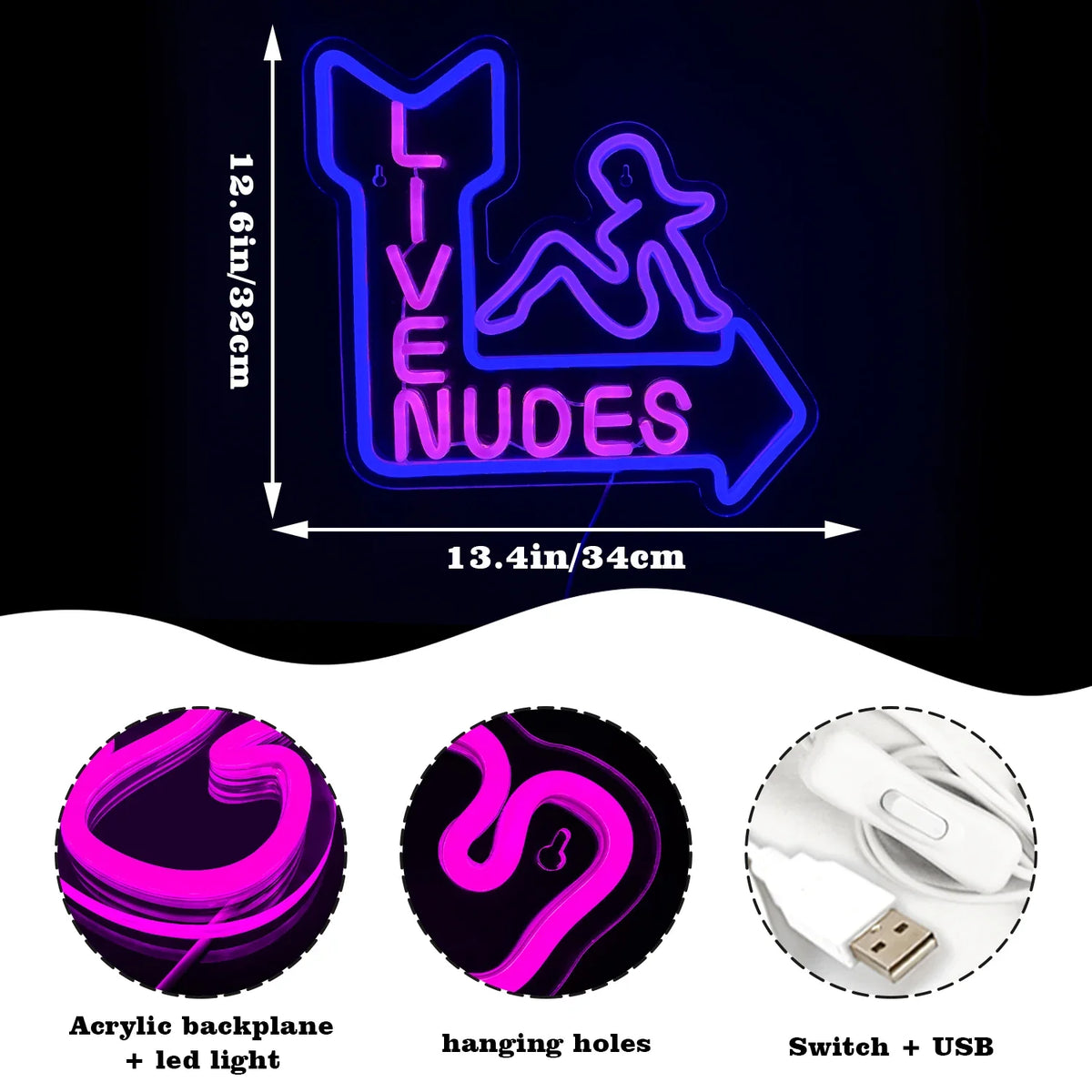 Enseigne néon LED USB 5 V Silhouette féminine « Live Nudes »