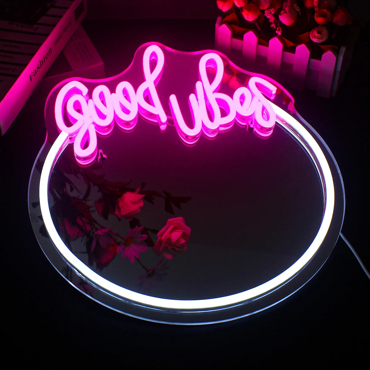 Good Vibes Mirror 5V USB LED neon sign