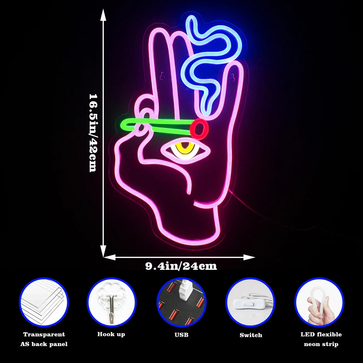 Smoking Hand Eye 5V USB LED neon sign