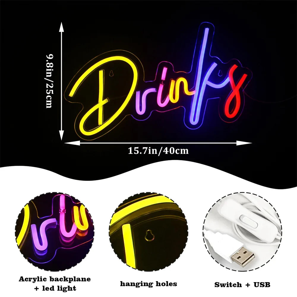 Colourful Drinks 5V USB LED neon sign