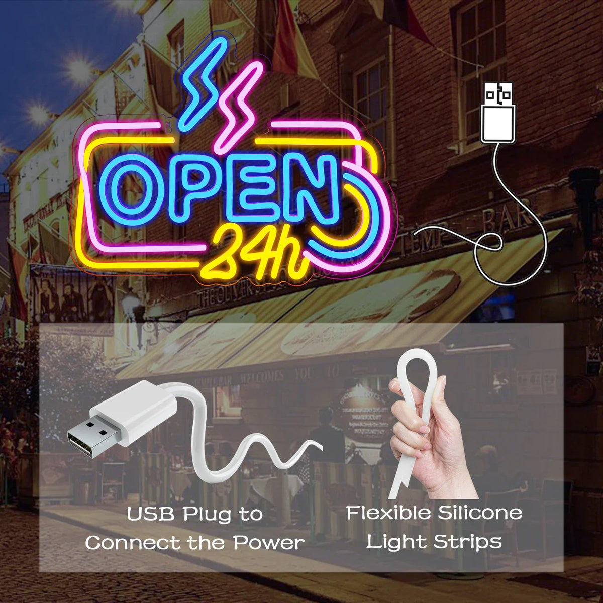 24 Hours Open 5V USB LED neon sign