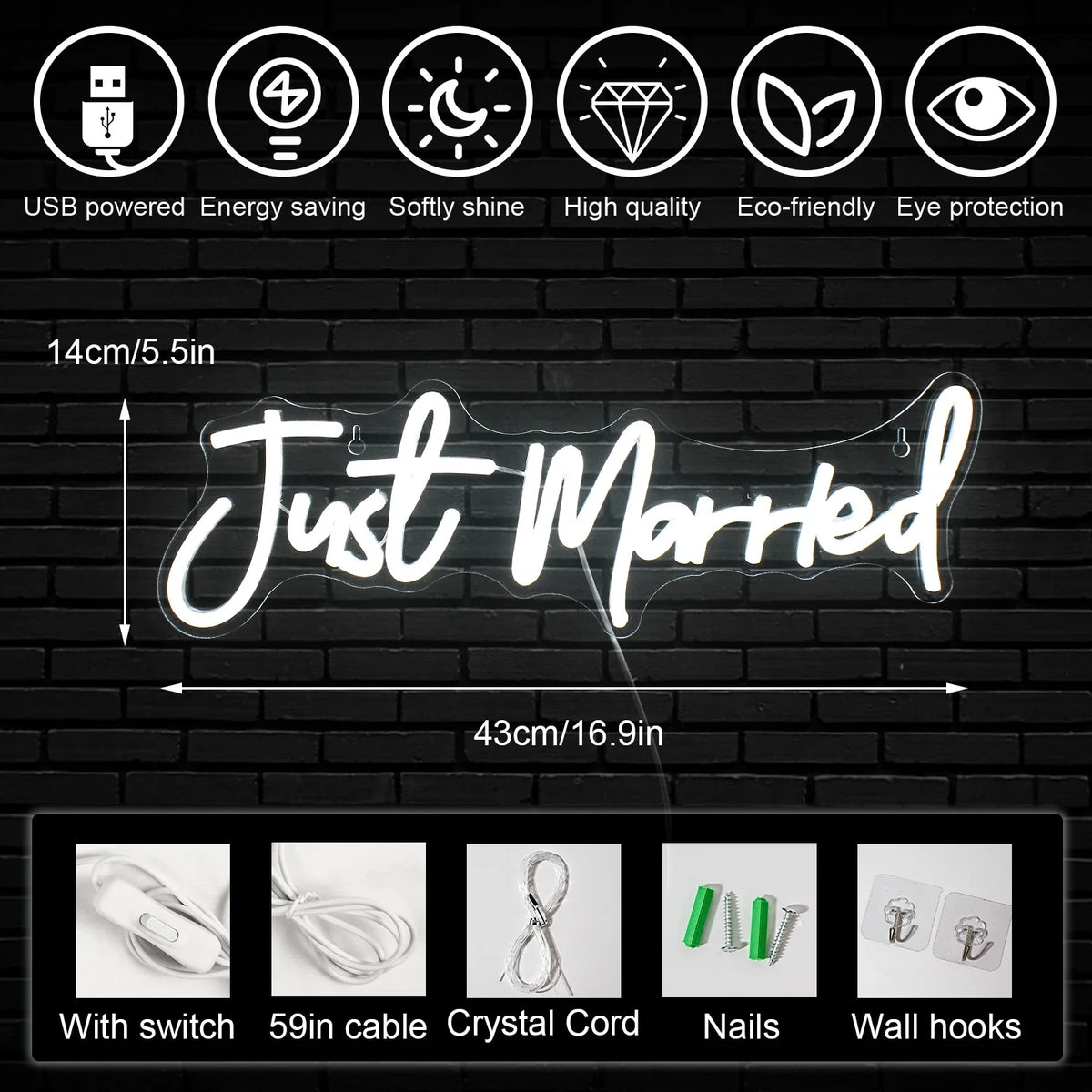 Just Married Wedding 5V USB LED neon sign
