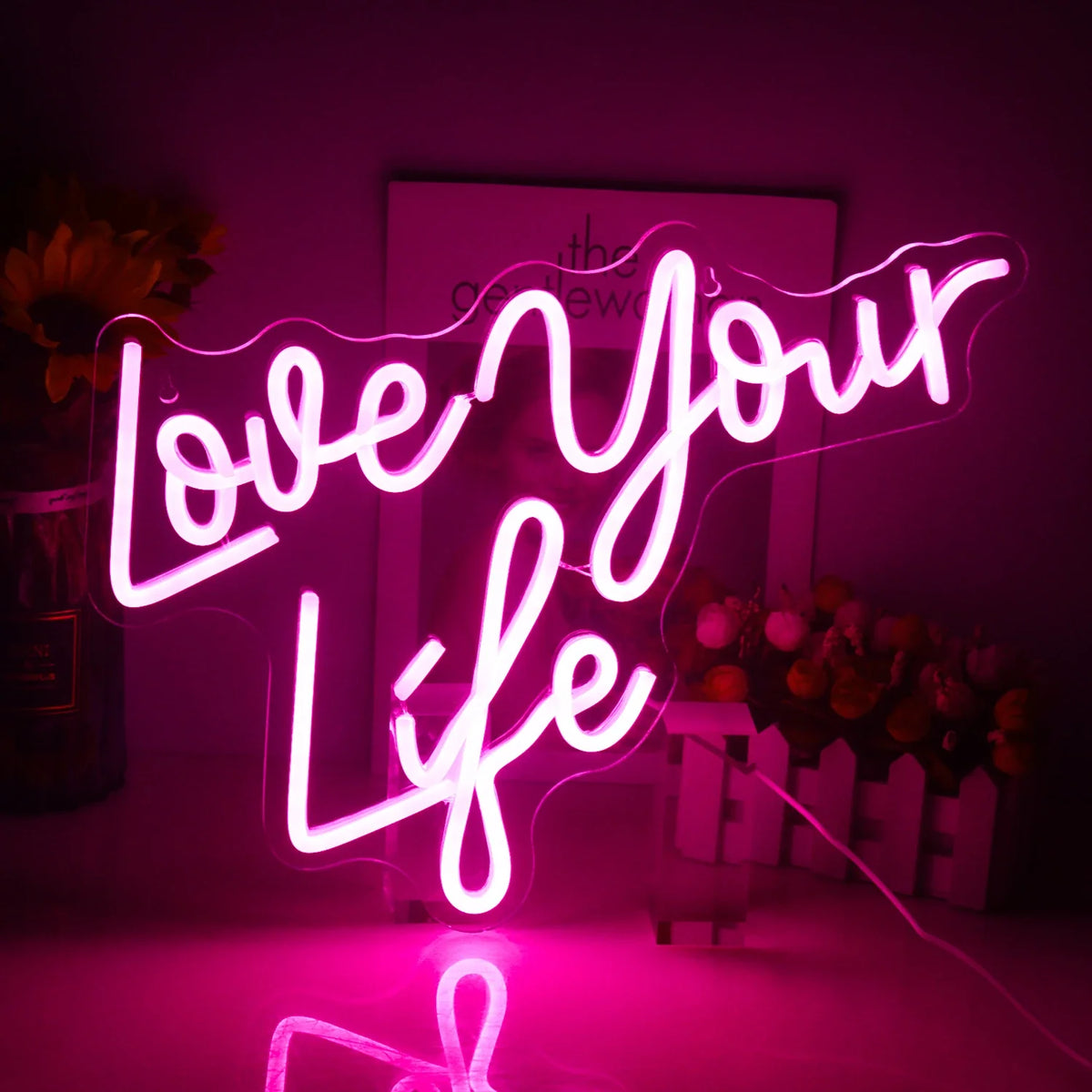 Enseigne néon LED USB 5 V Love Your Life — rose