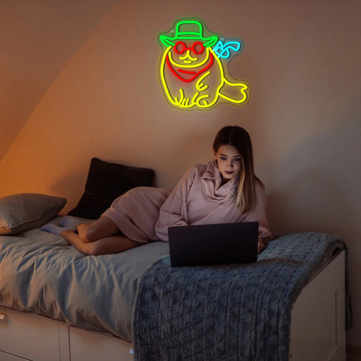 Cowboy Cat 5V USB LED neon sign
