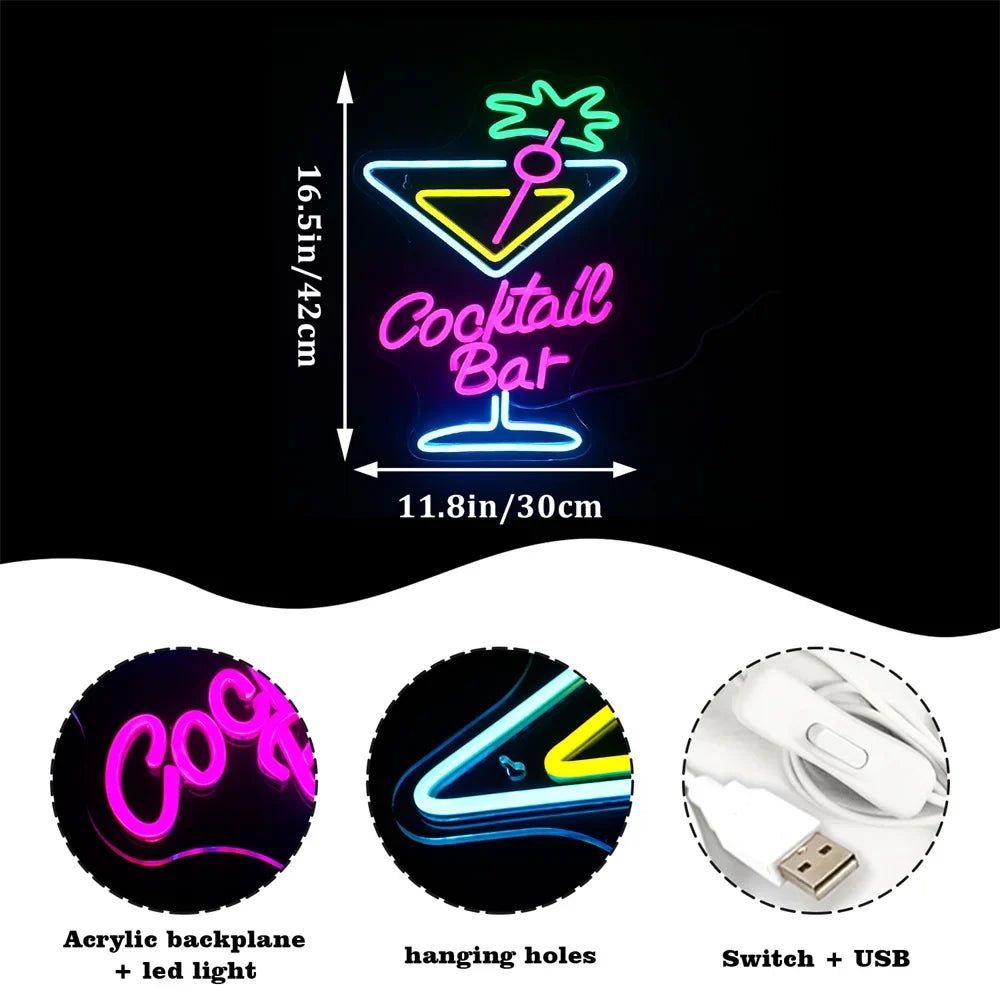 Enseigne néon LED USB 5 V Cocktail Bar