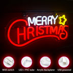 Enseigne néon LED USB 5 V Sapin et étoile « Merry Christmas »