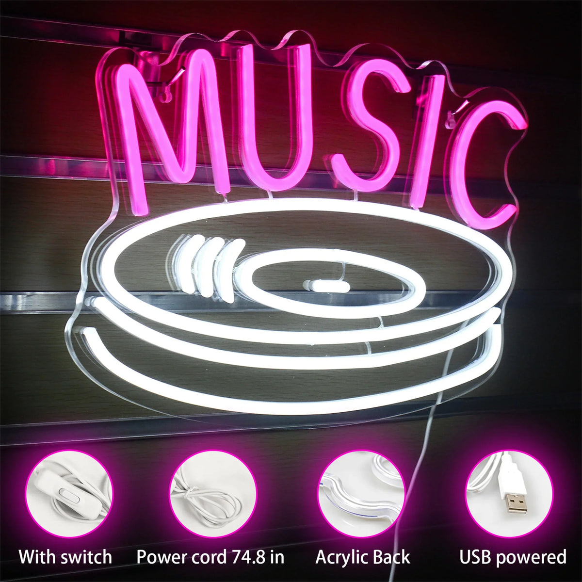 Music Record 5V USB LED neon sign