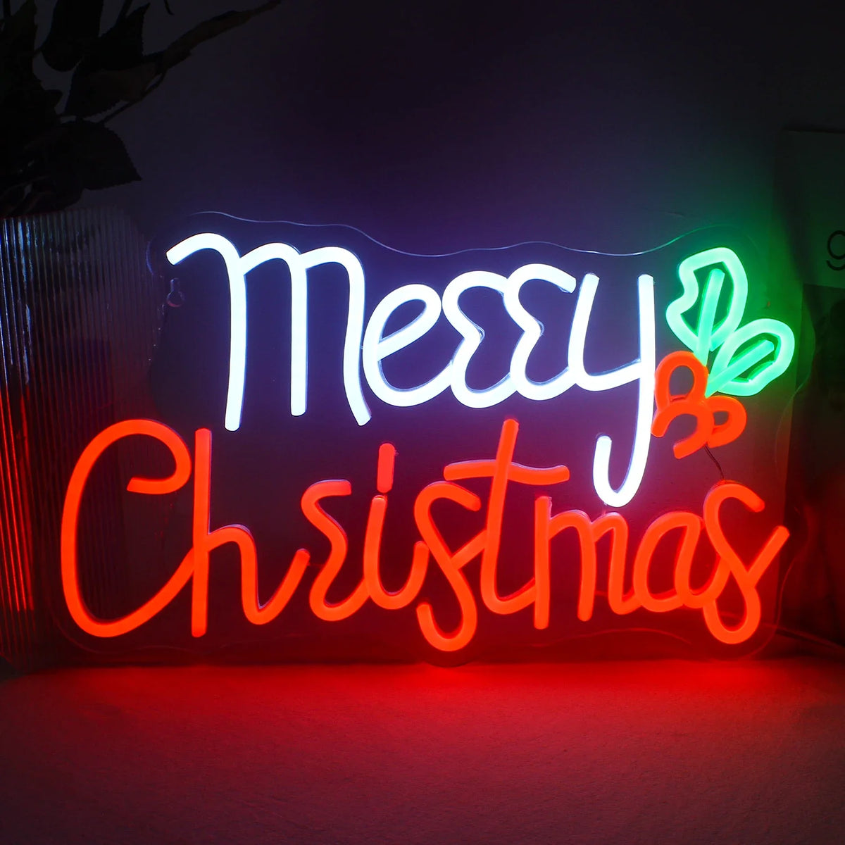 Enseigne néon LED USB 5 V Merry Christmas — rouge blanc