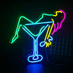 Enseigne néon LED USB 5 V Femme et verre à cocktail
