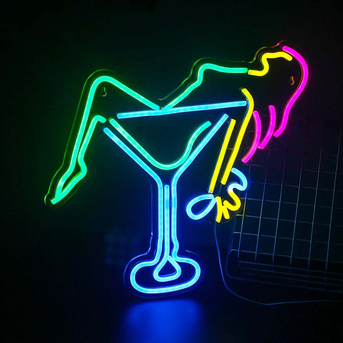 Enseigne néon LED USB 5 V Femme et verre à cocktail