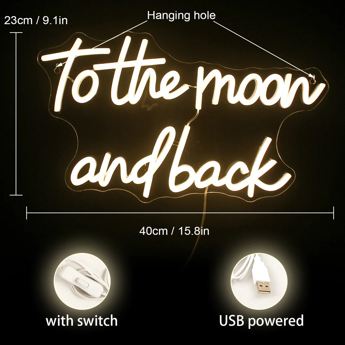 Enseigne néon LED USB 5 V To The Moon And Back