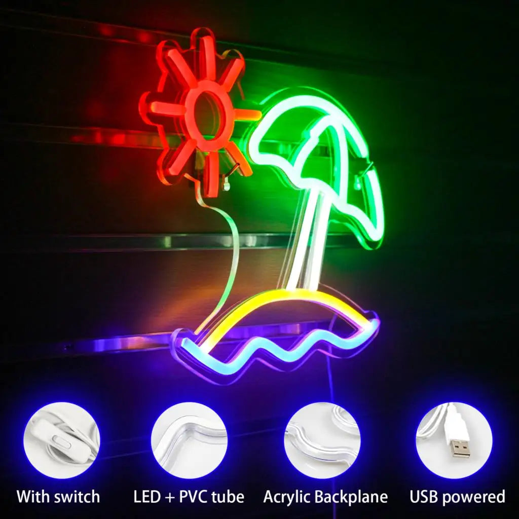 Enseigne néon LED USB 5 V Soleil à la plage