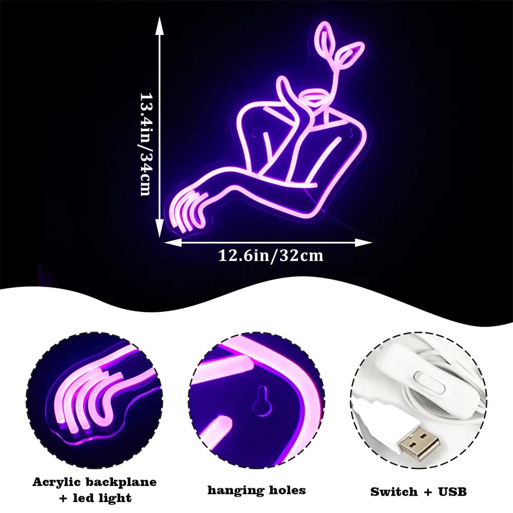 Woman Line Art 5V USB LED neon sign