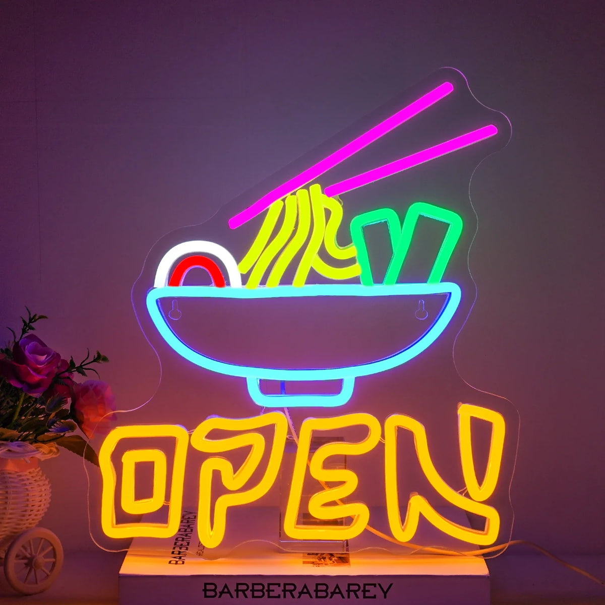 Enseigne néon LED USB 5 V Open Ramen — 32 × 36 cm