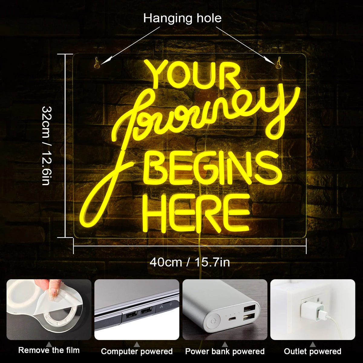 Enseigne néon LED USB 5 V Your Journey Begins Here