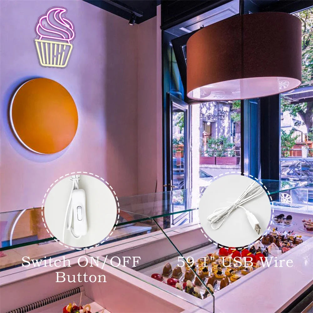 Cupcake 5V USB LED neon sign
