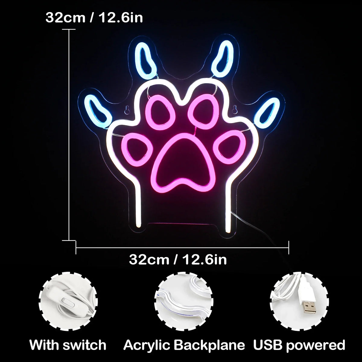 Dog Paw 5V USB LED neon sign