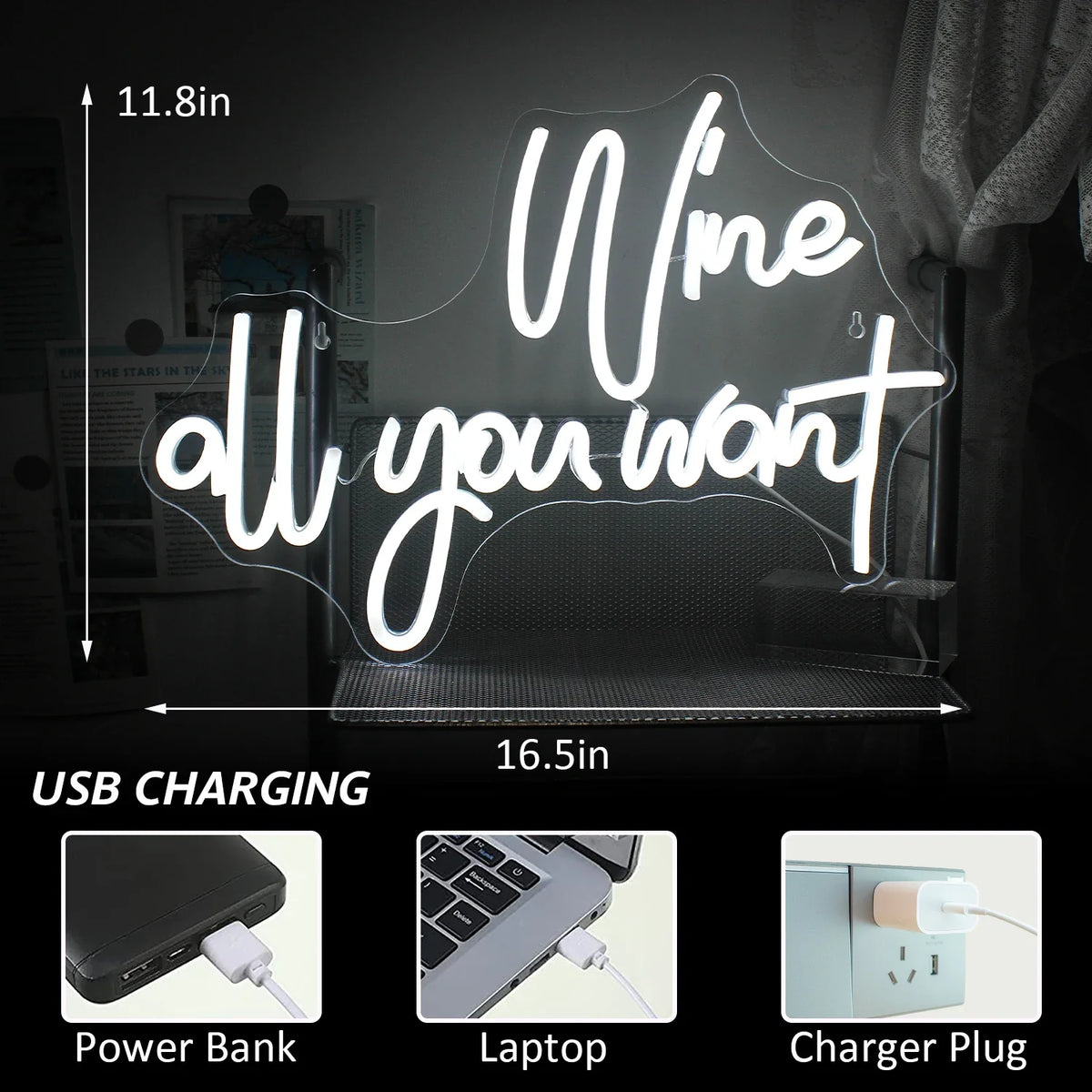 Wine all you want 5V USB LED neon sign