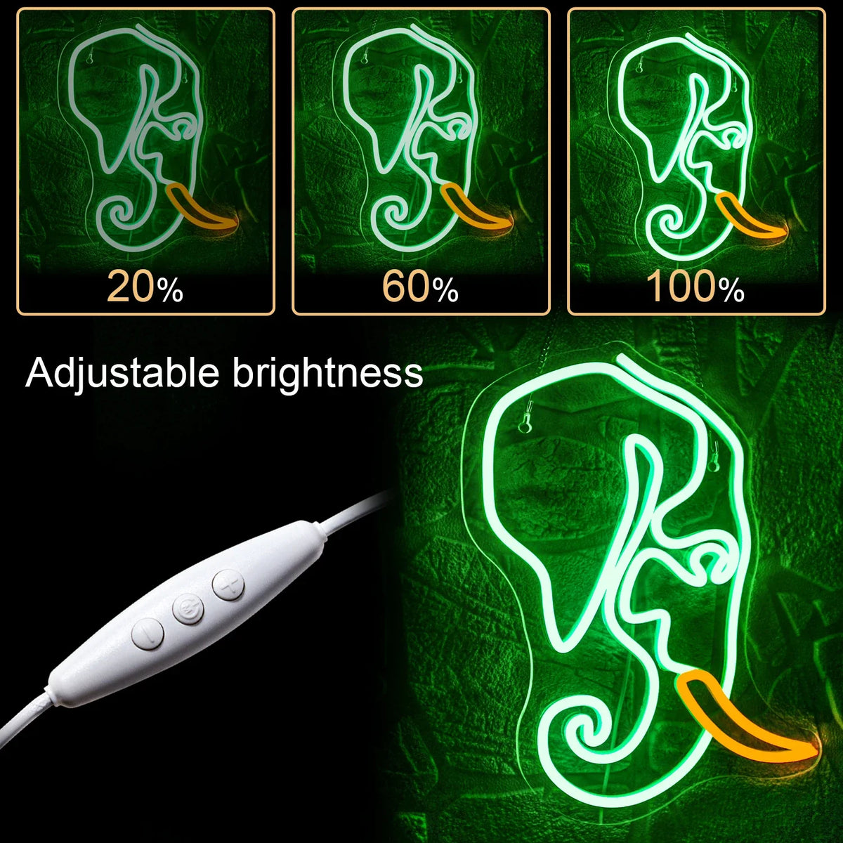 Enseigne néon LED USB 5 V Éléphant