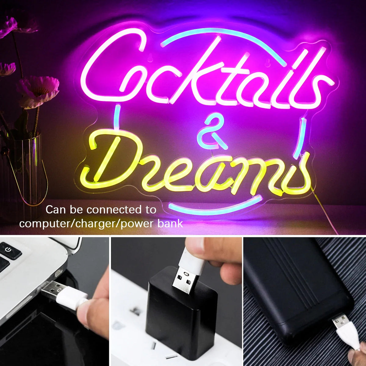 Cocktails Dreams 5V USB LED neon sign