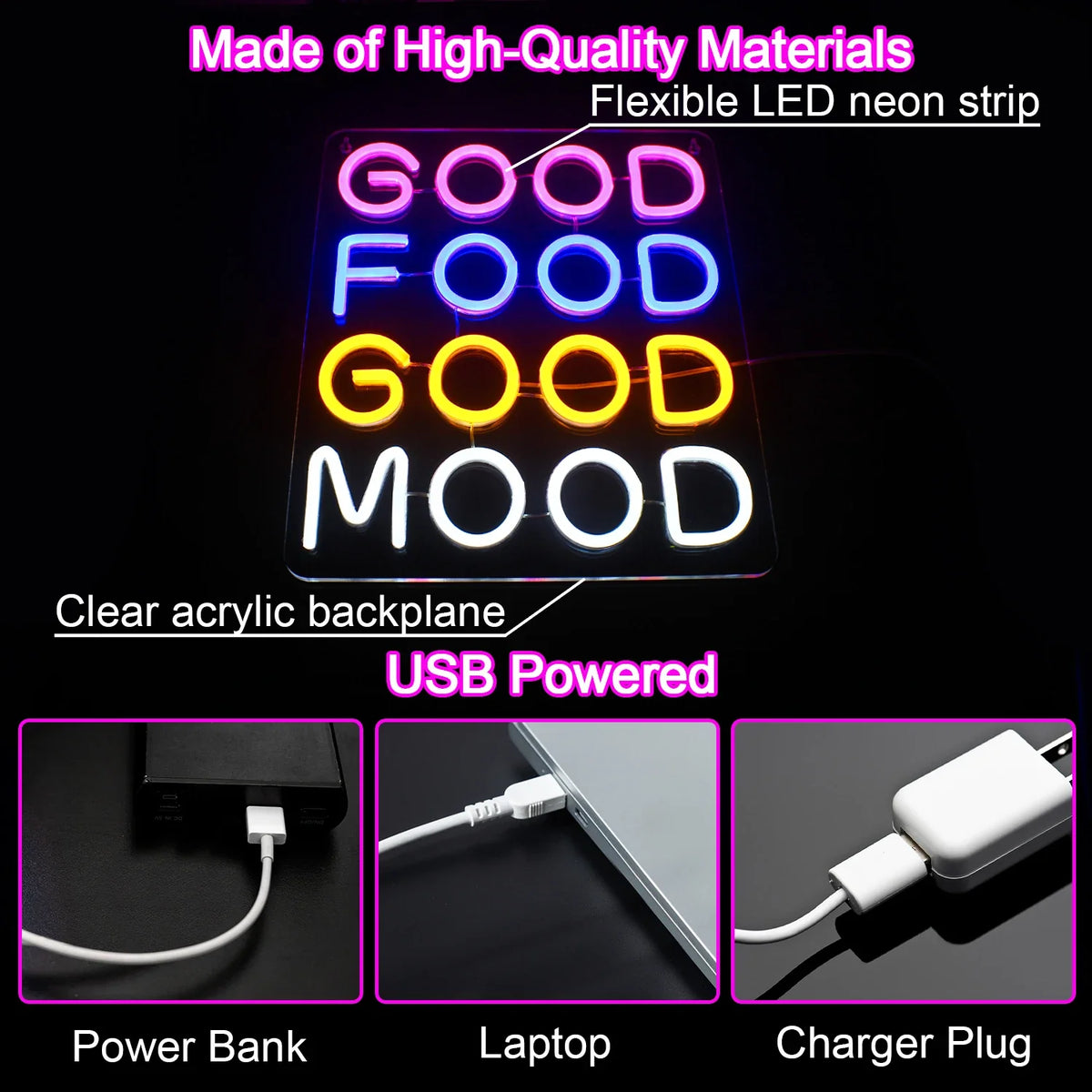 Good Food Good Mood 5V USB LED neon sign