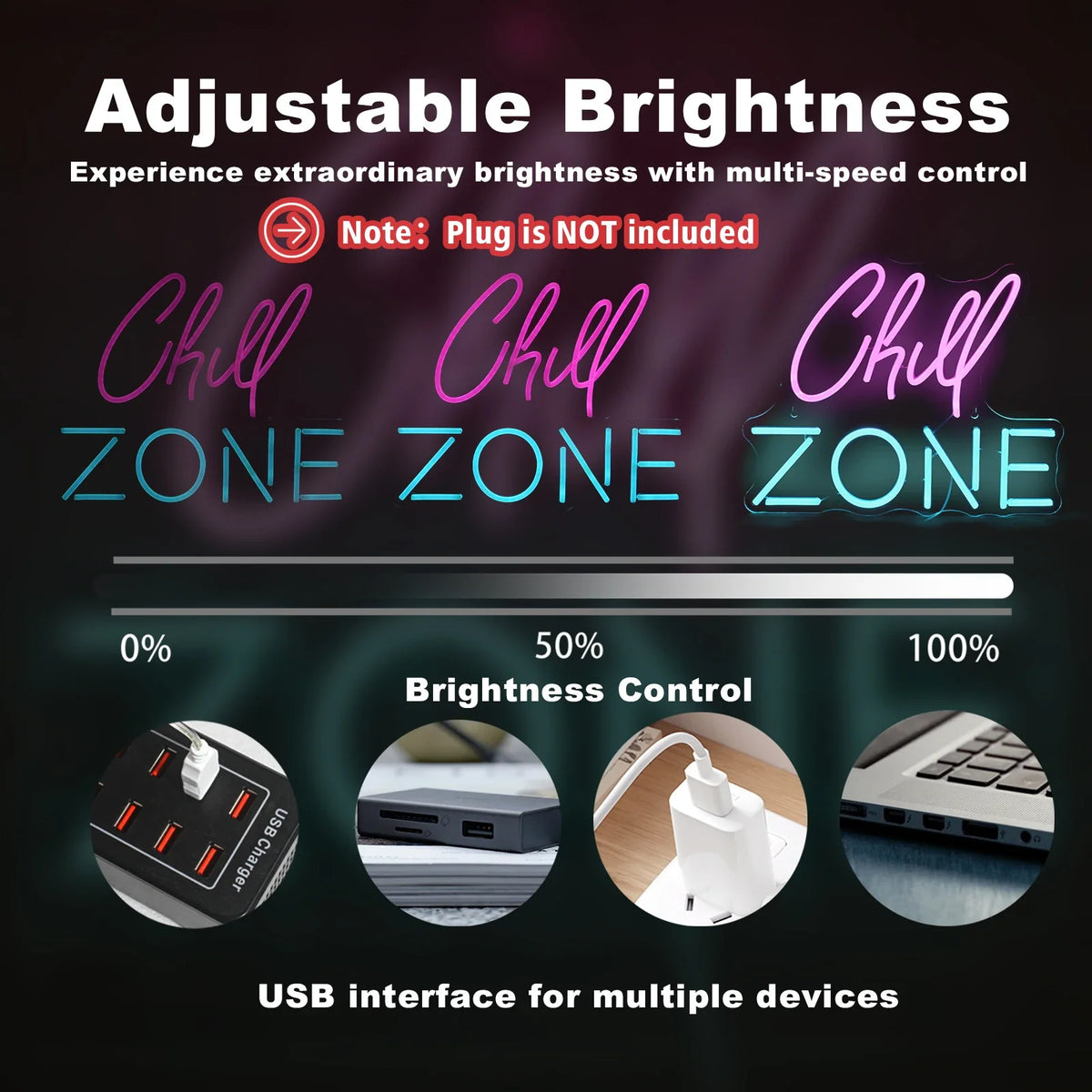 Chill Zone 5V USB LED neon sign