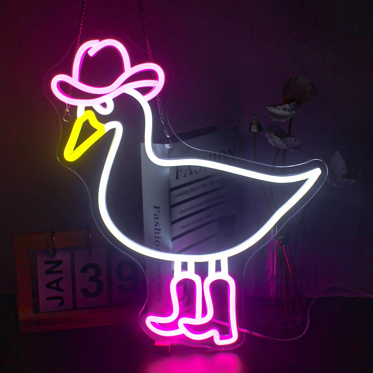 Pink White Cowboy Duck 5V USB LED neon sign