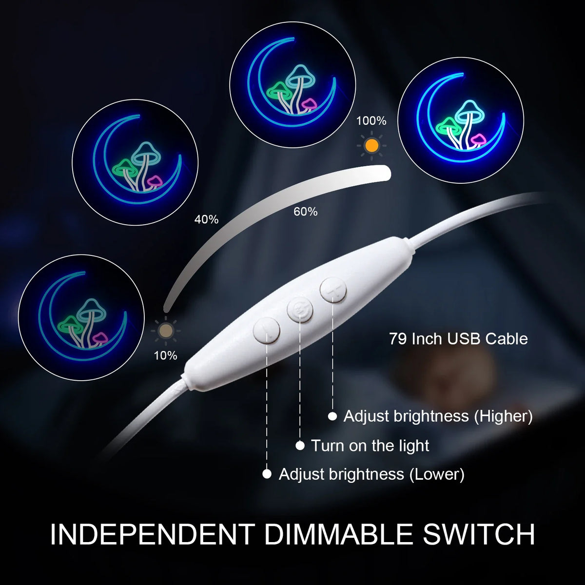 Moon Mushroom 5V USB LED neon sign