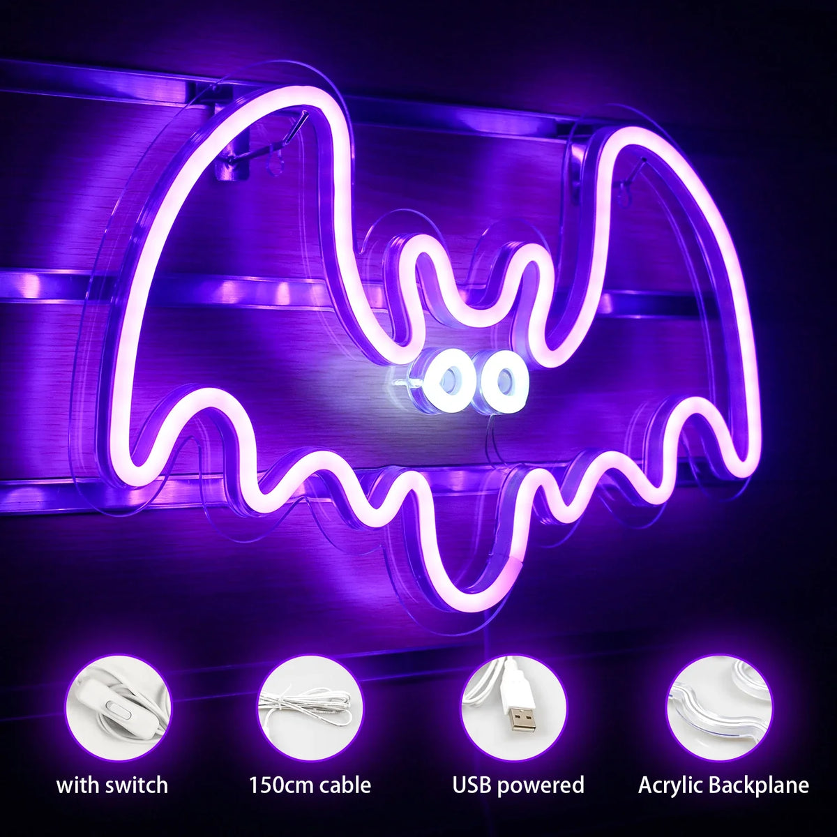 Enseigne néon LED USB 5 V Chauve-souris