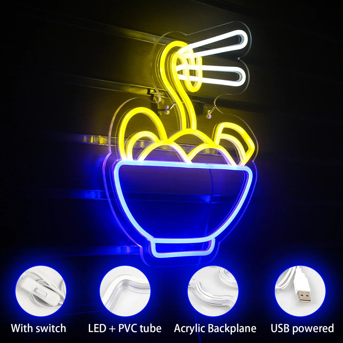 Enseigne néon LED USB 5 V Ramen — nouilles japonaises