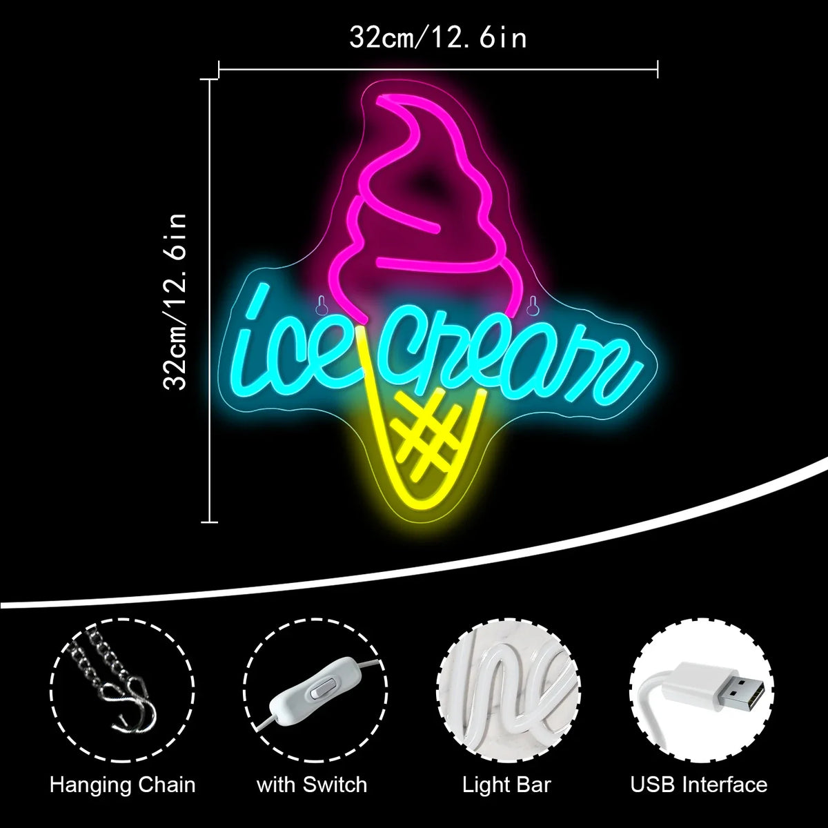 Ice Cream 5V USB LED neon sign