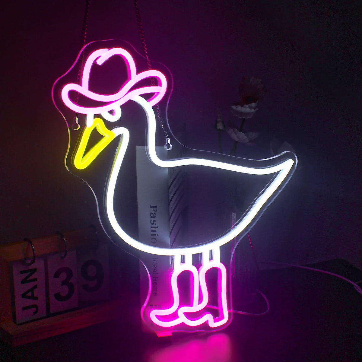 Pink White Cowboy Duck 5V USB LED neon sign – 32.5X38cm