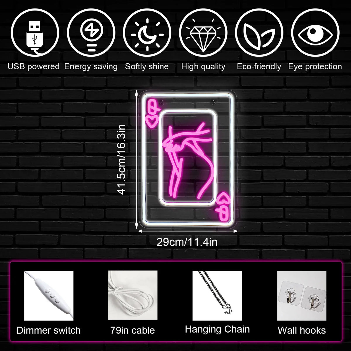 Playing Cards Lady Body 5V USB LED neon sign