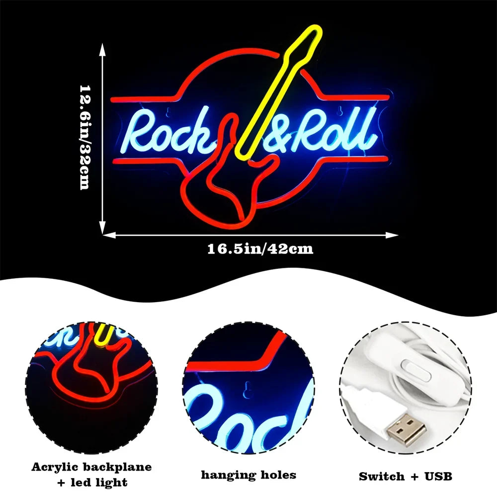 Guitar Rock & Roll 5V USB LED neon sign