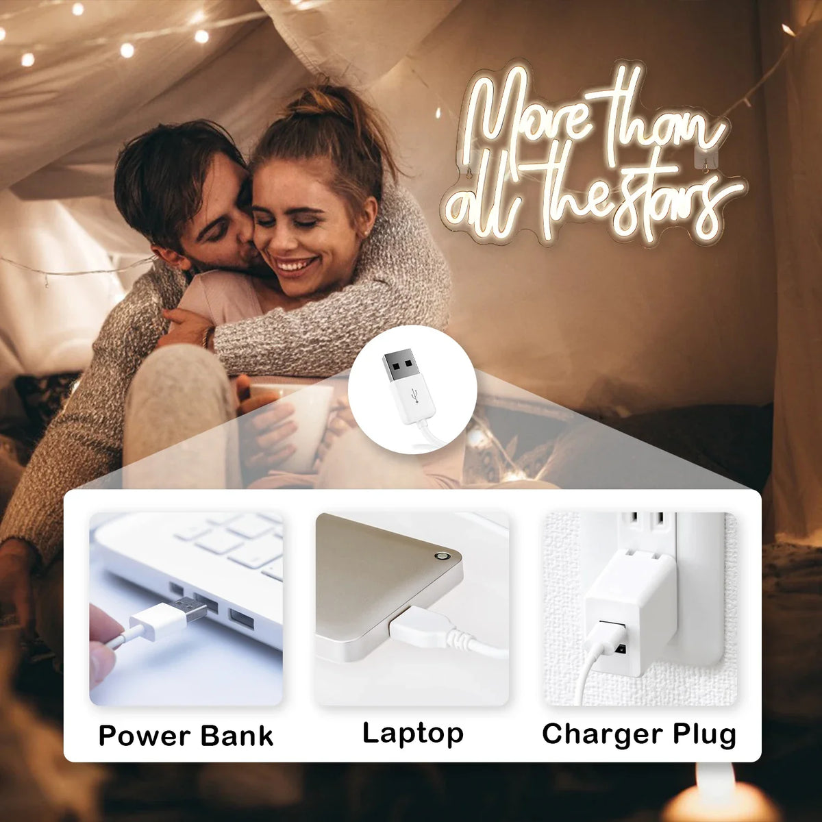 Enseigne néon LED USB 5 V More Than All The Stars