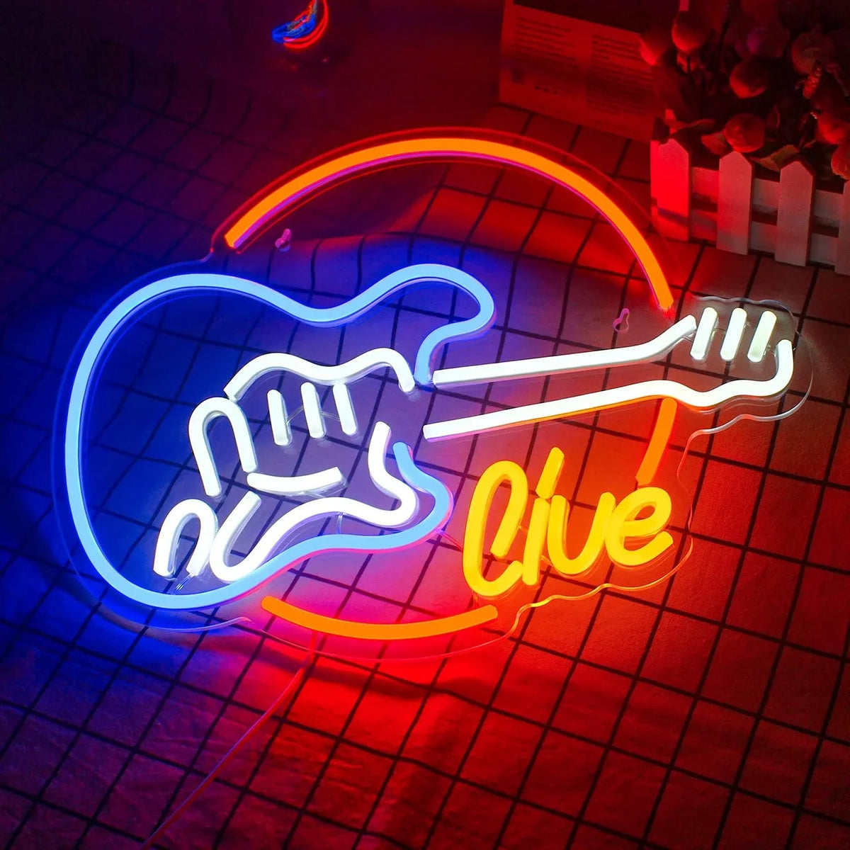 Enseigne néon LED USB 5 V Guitare « Live Music »
