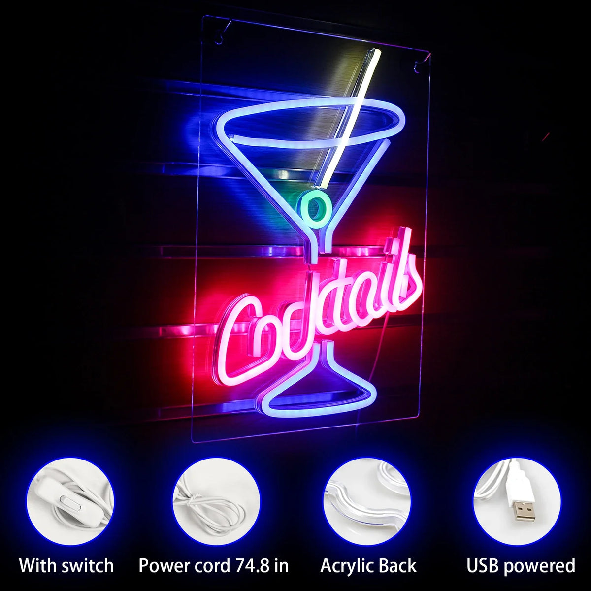 Cocktails 5V USB LED neon sign