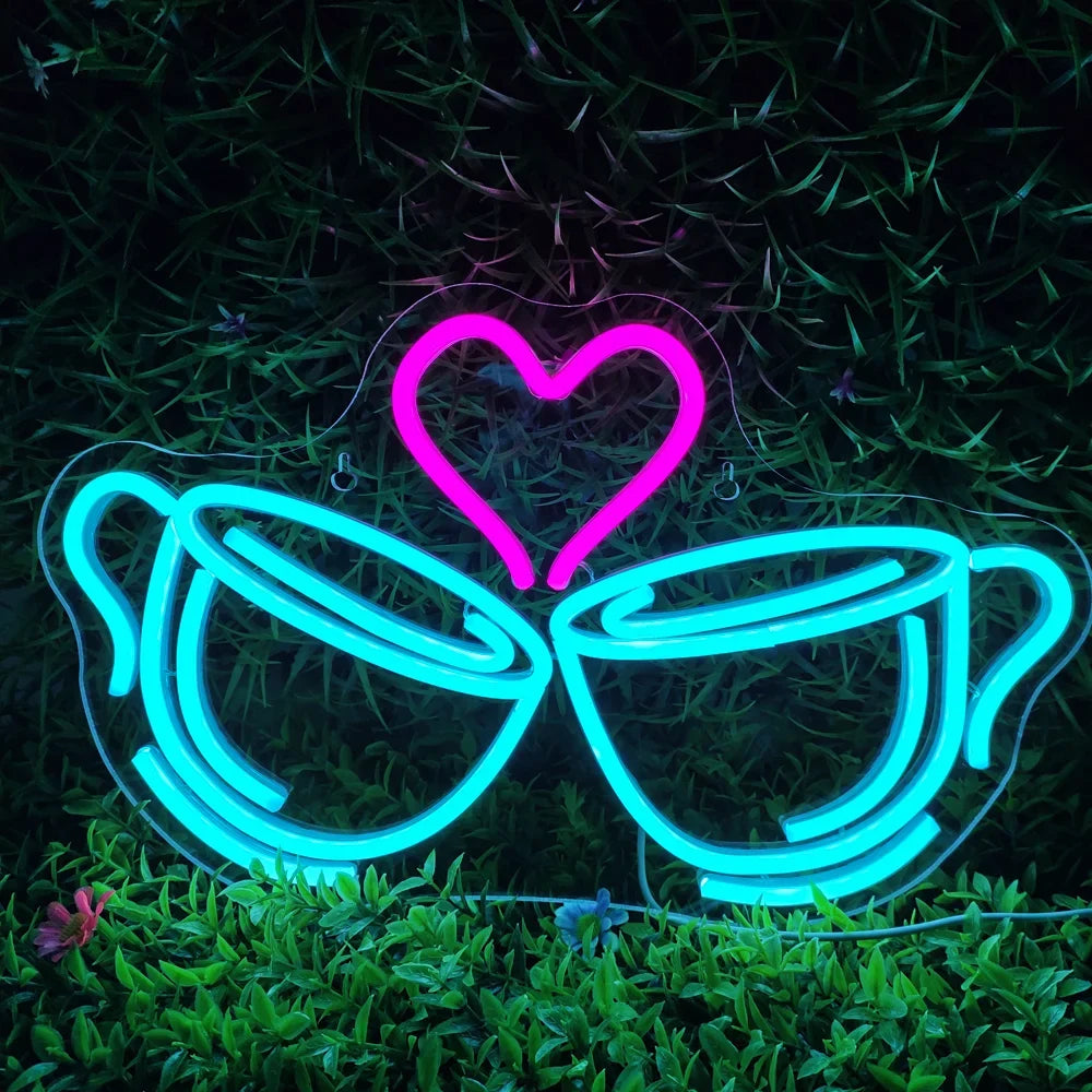 Coffee Cheers Heart 5V USB LED neon sign