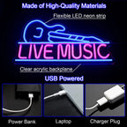 Enseigne néon LED USB 5 V Guitare « Live Music »