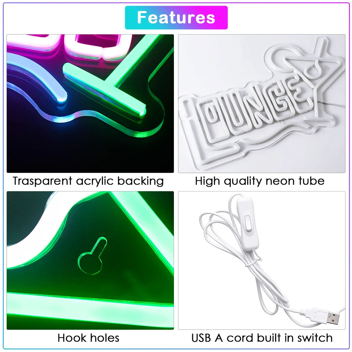 Cocktails Lounge 5V USB LED neon sign