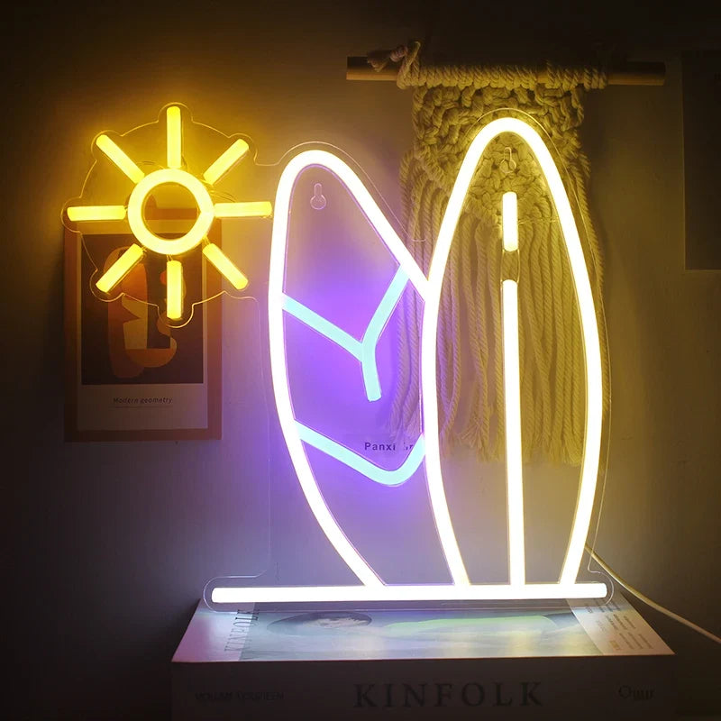 Enseigne néon LED USB 5 V Soleil et planche de surf — B
