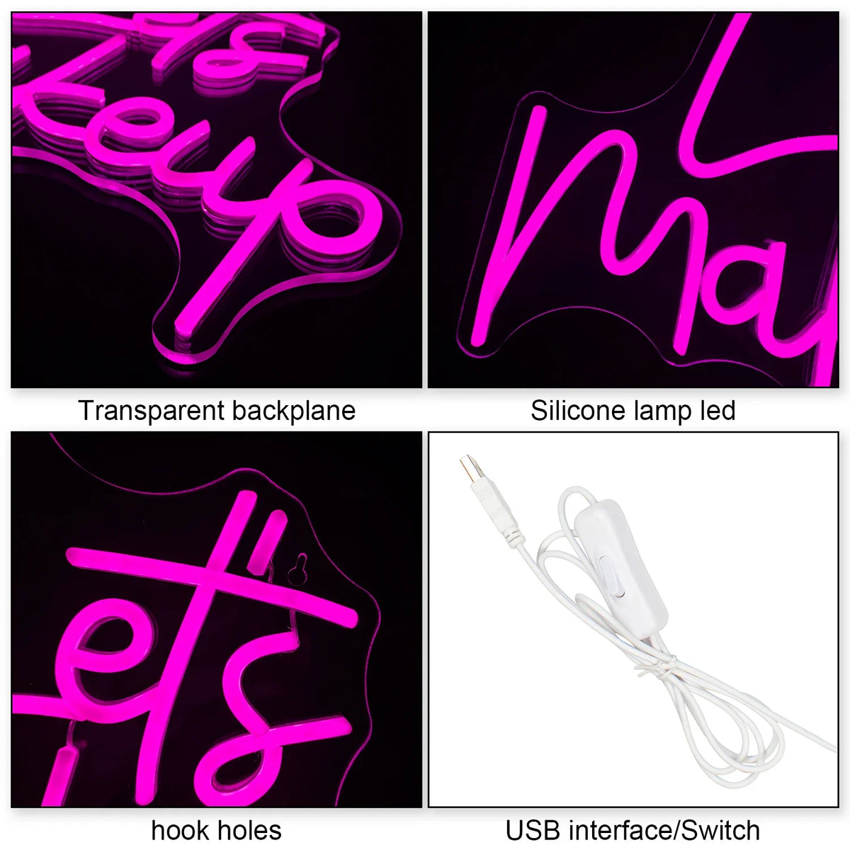 Enseigne néon LED USB 5 V Let's Makeup