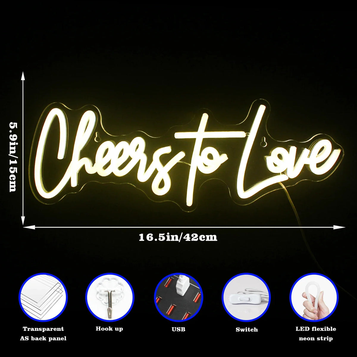 Enseigne néon LED USB 5 V Cheers to Love