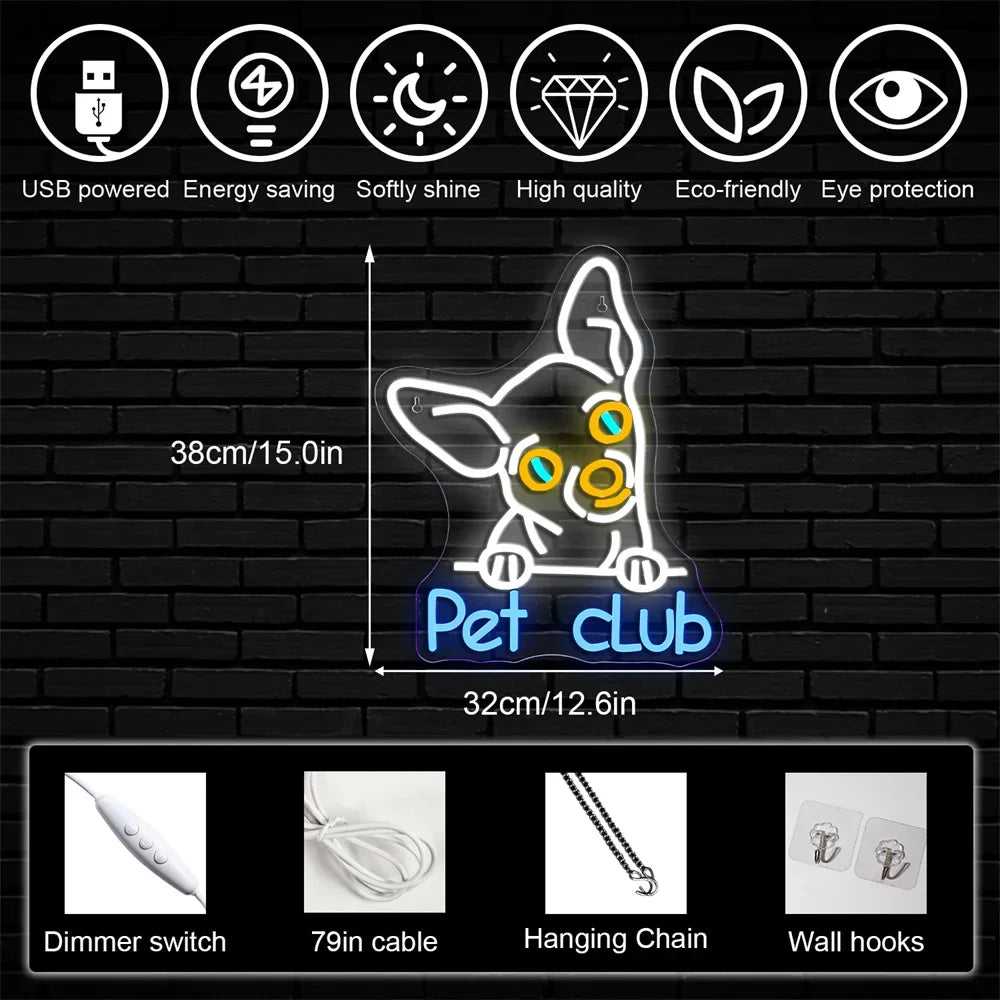 Pet Club 5V USB LED neon sign