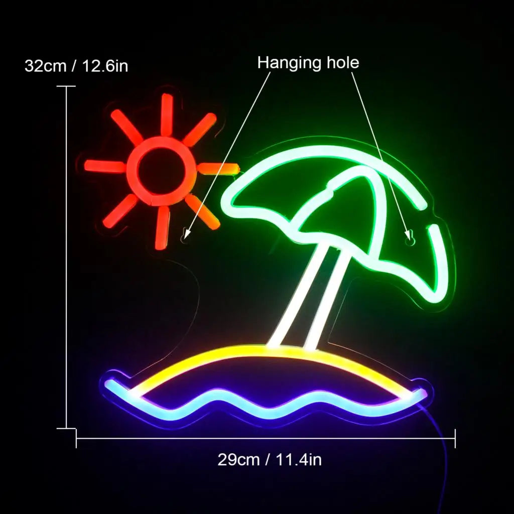 Enseigne néon LED USB 5 V Soleil à la plage
