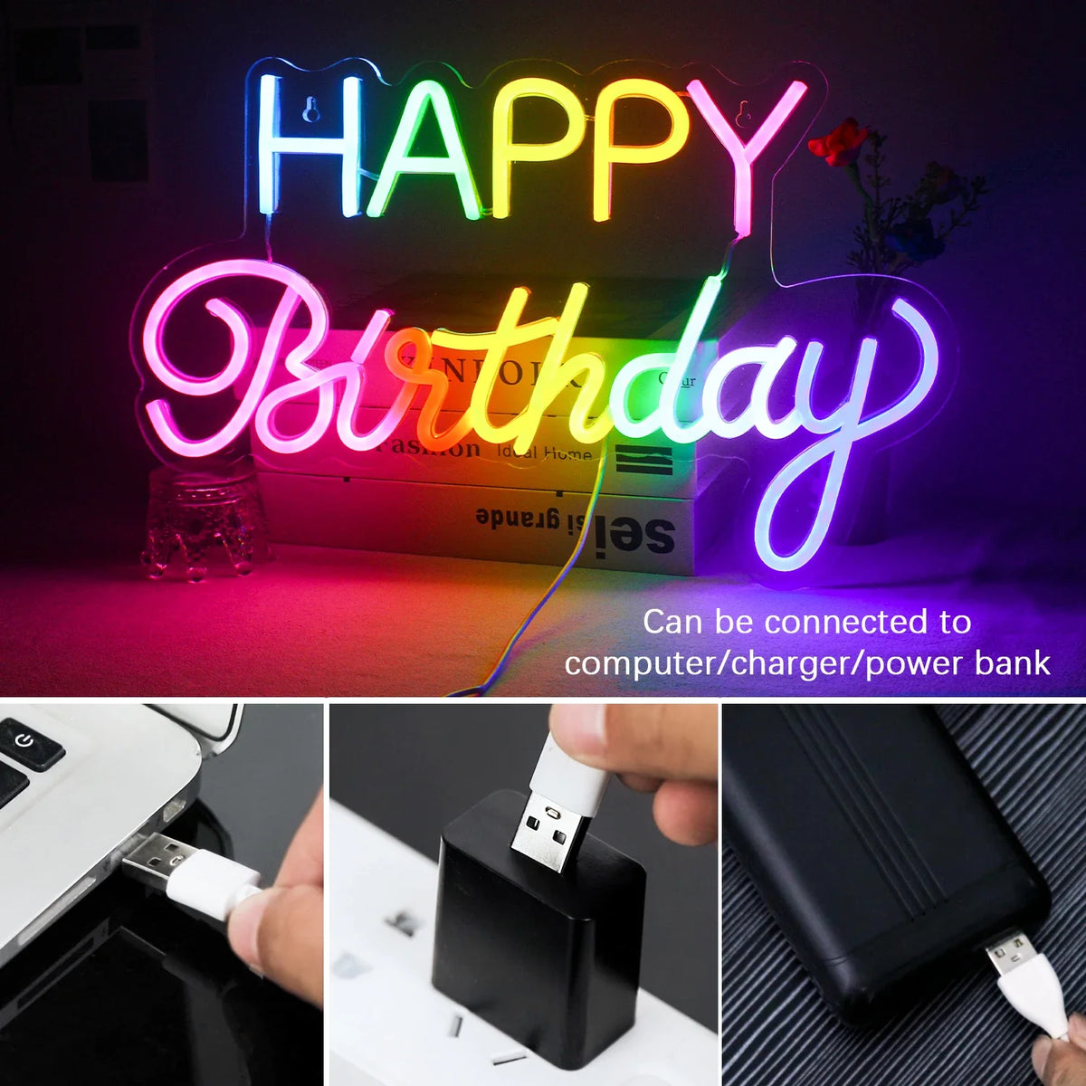 Happy Birthday Designs 5V USB LED neon sign